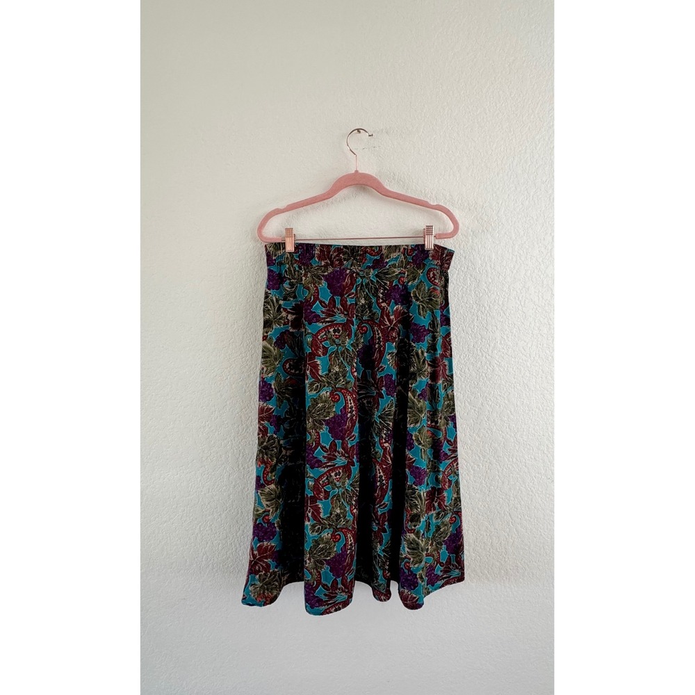 Norton McNaughton Skirt Womens 10 Teal Purple Grape Paisley Botanical Midi 90s